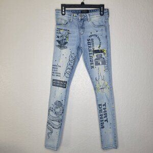 THRT Jeans Mens 30x30 Graphic Print Grunge Goth Distressed Paint Art To Wear